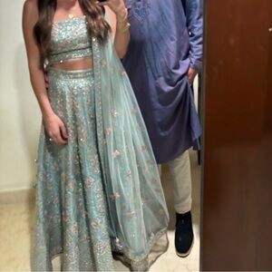 Indian Pakistani designer Lehenga - blue Lehenga choli - 3 piece raw silk